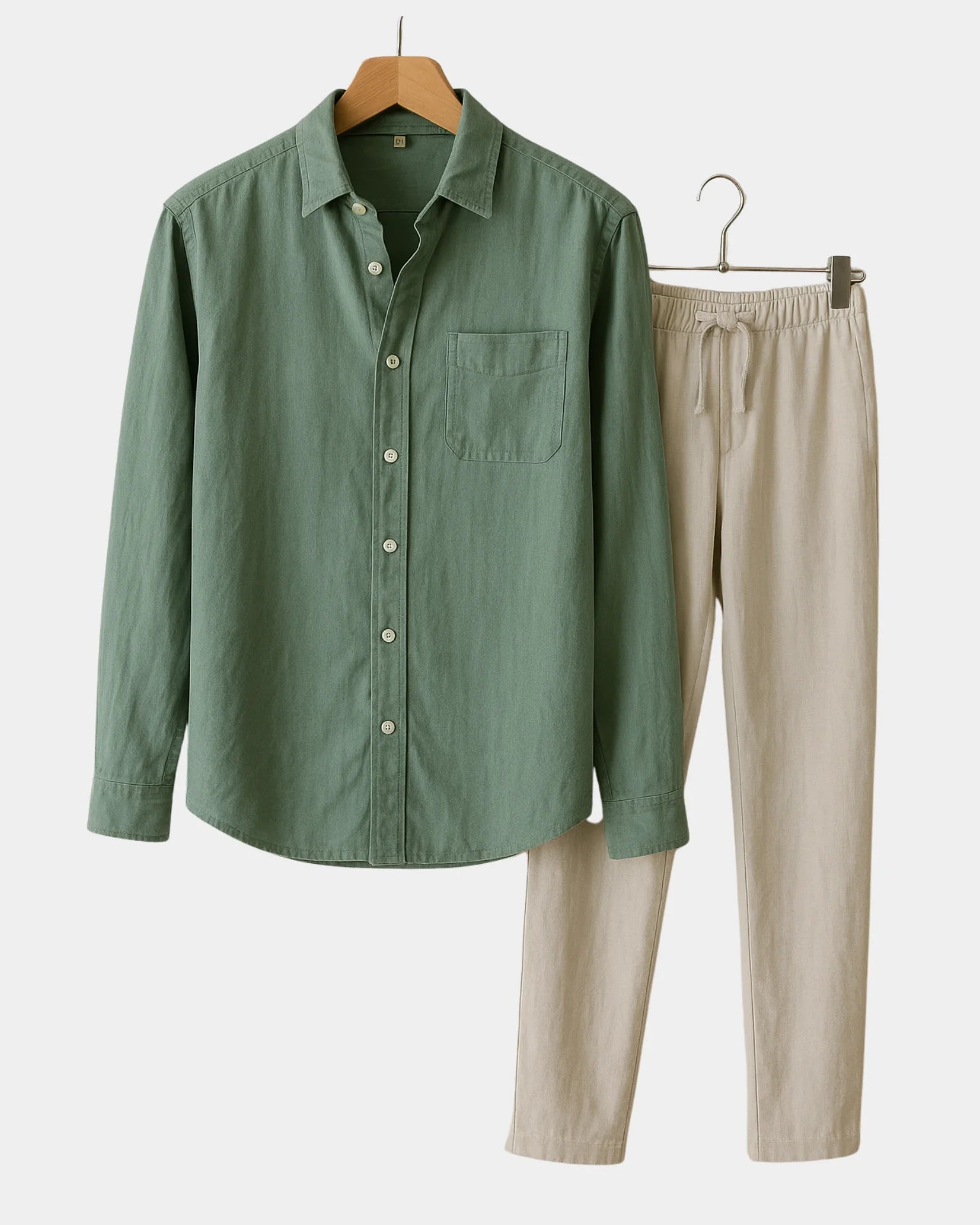 2 - PIECE LINEN SET - GREEN / BEIGE