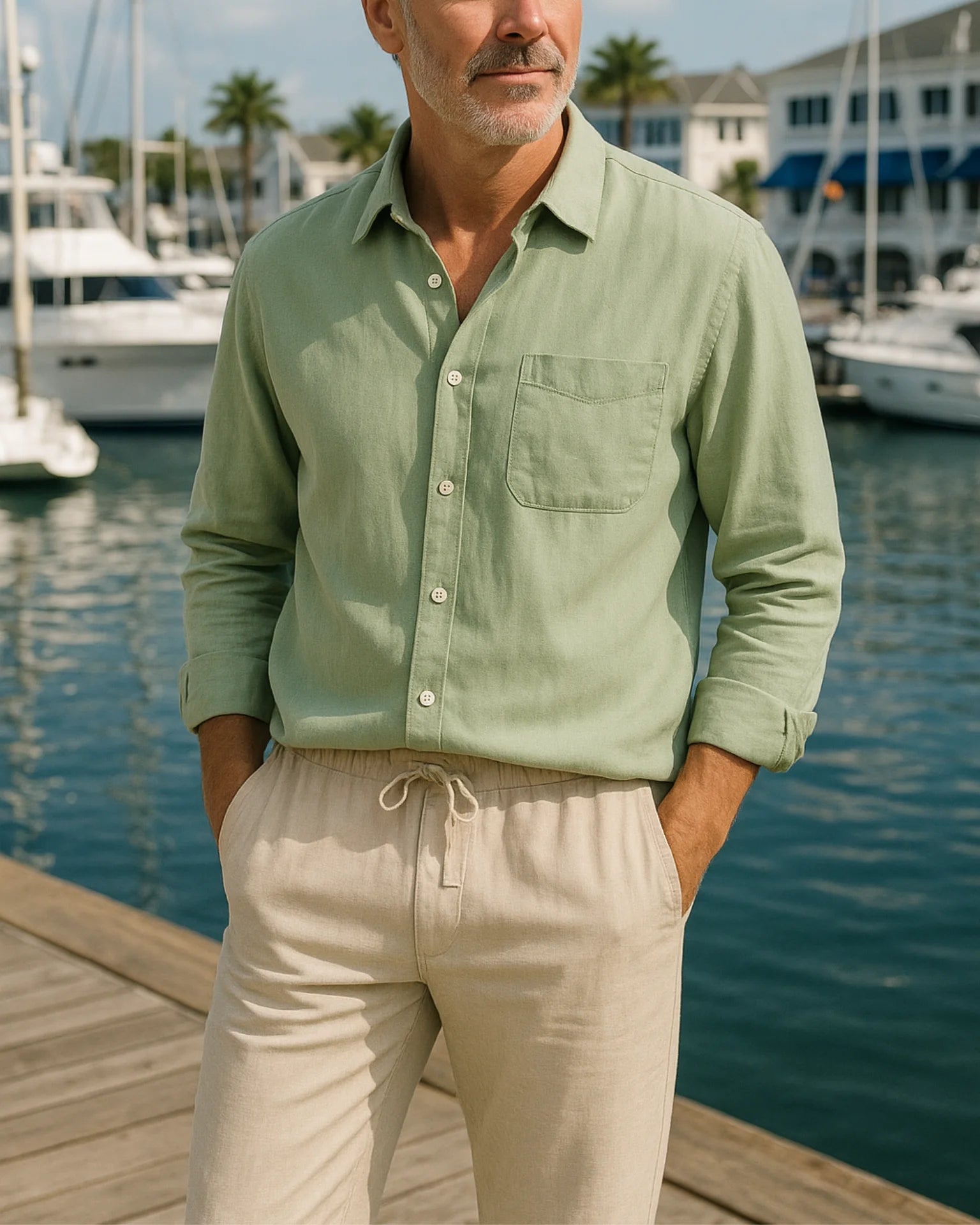 2 - PIECE LINEN SET - MATCHA GREEN / BEIGE