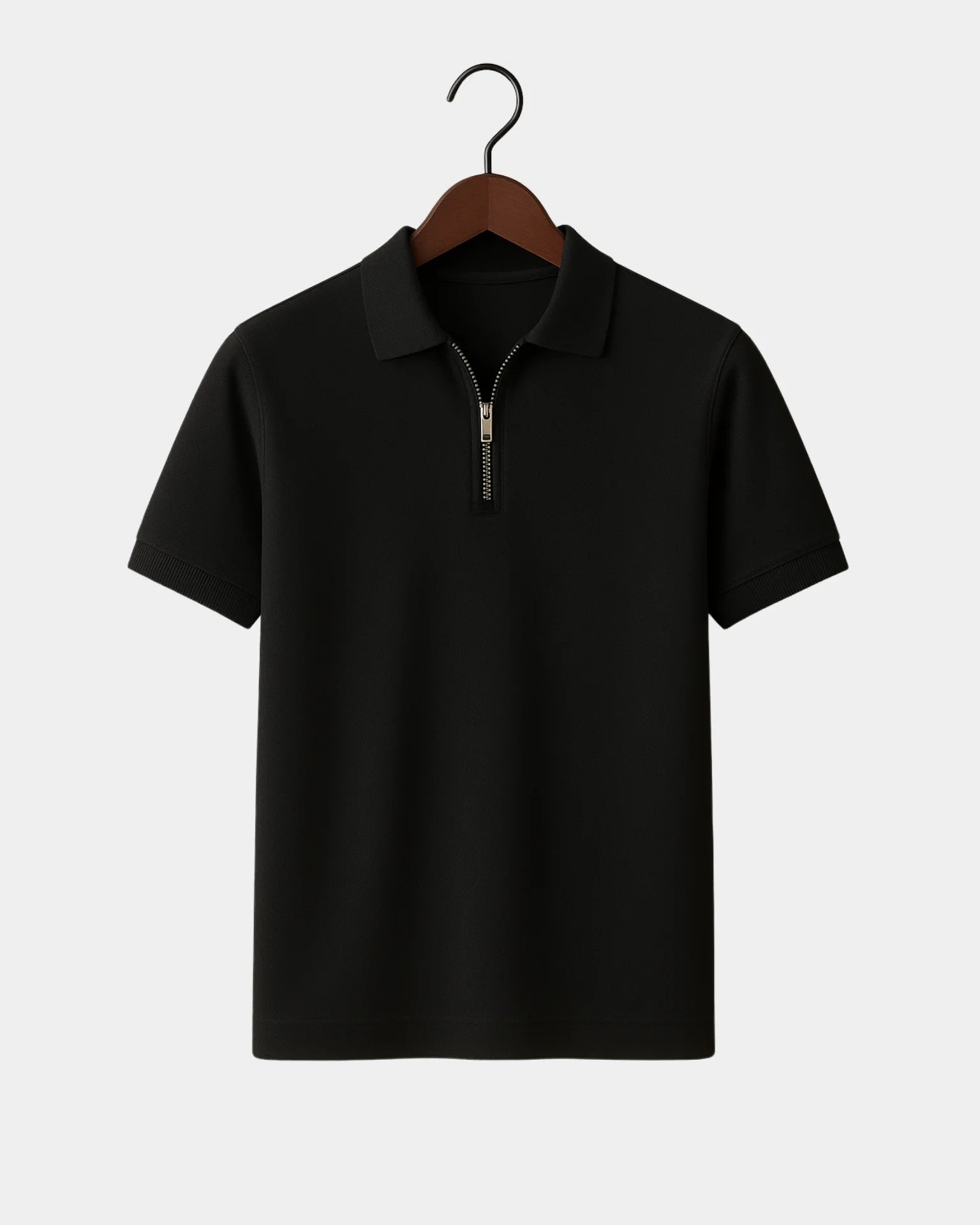 Adriano Zip Polo T-Shirt  - Black