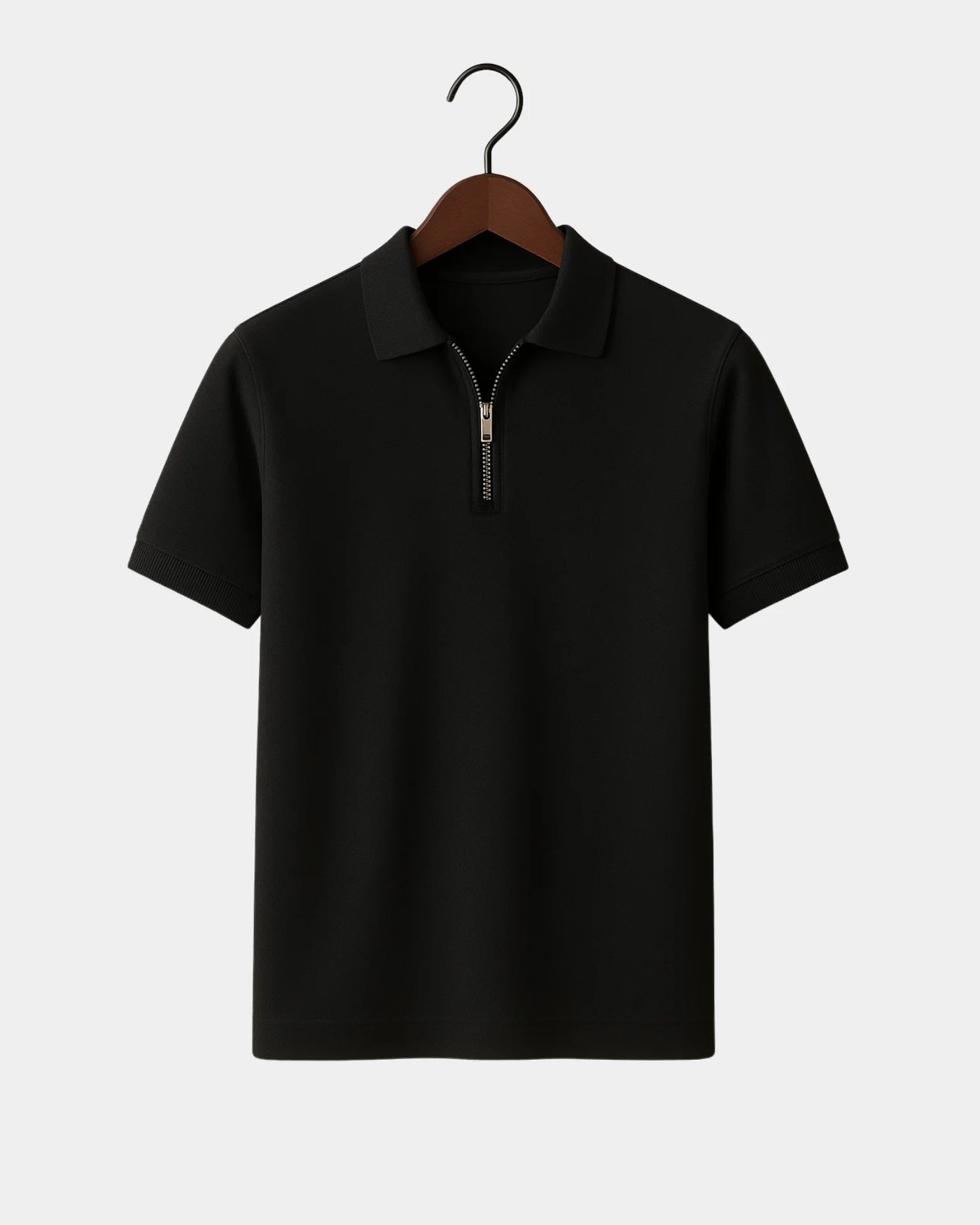 Adriano Zip Polo T-Shirt  - Black