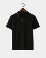 Adriano Zip Polo T-Shirt  - Black