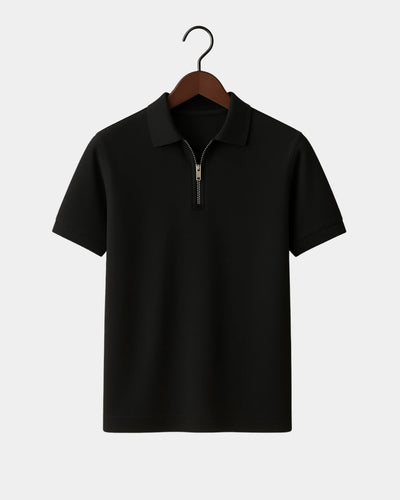 Adriano Zip Polo T-Shirt  - Black