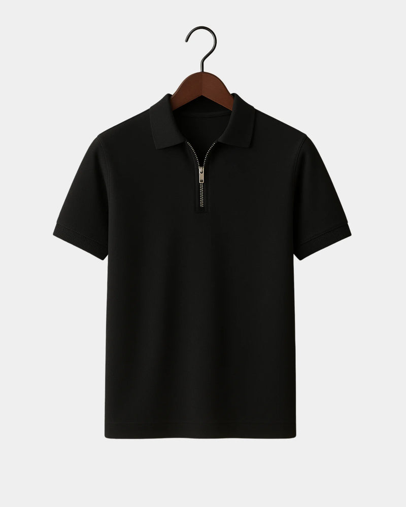 Adriano Zip Polo T-Shirt  - Black