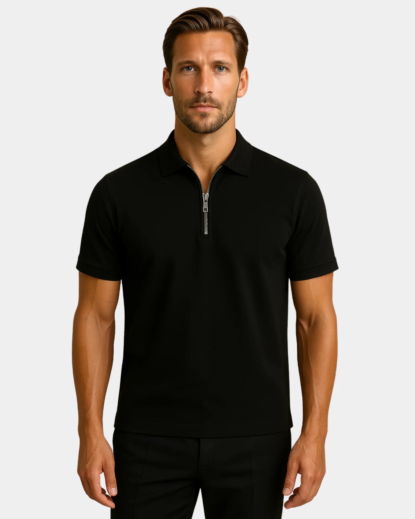 Adriano Zip Polo T-Shirt  - Black
