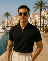 Adriano Zip Polo T-Shirt  - Black