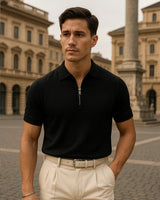 Adriano Zip Polo T-Shirt  - Black
