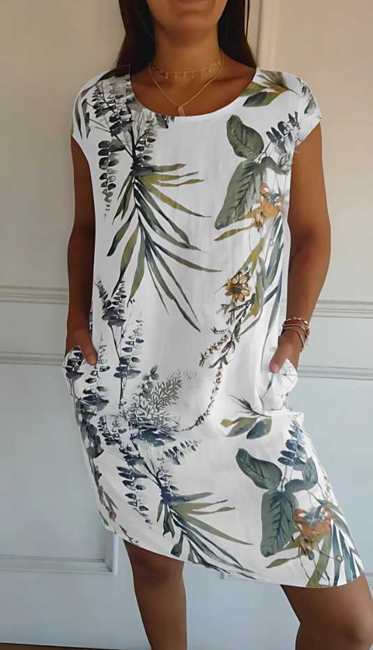 Iris - Casual Loose-Fit Knee-Length Printed Dress
