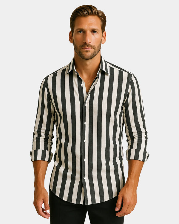 Giovanni - Linen Shirt Black White