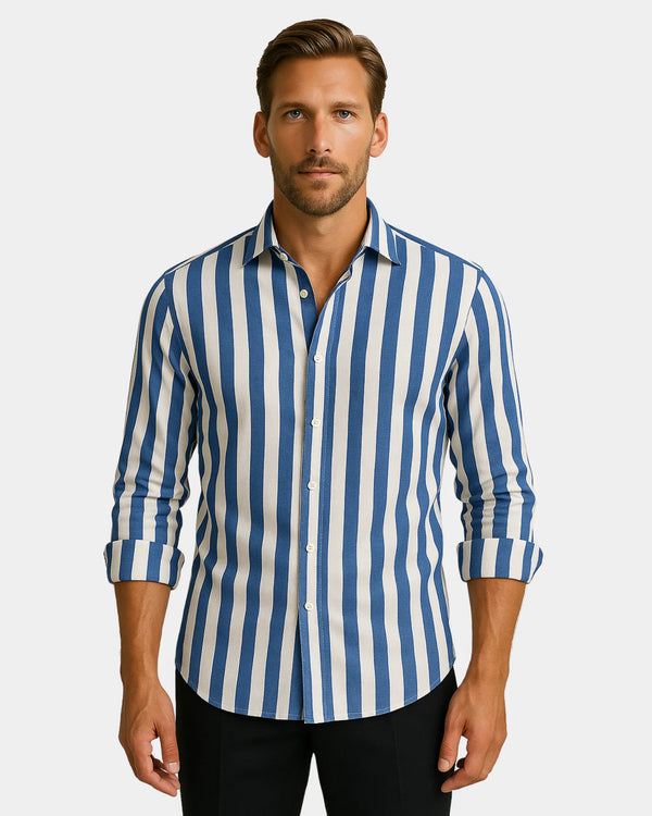 Giovanni - Linen Shirt Blue White
