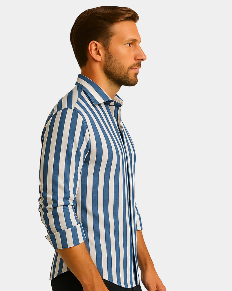 Giovanni - Linen Shirt Blue White