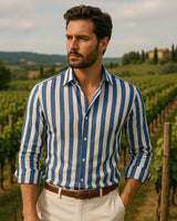 Giovanni - Linen Shirt Blue White