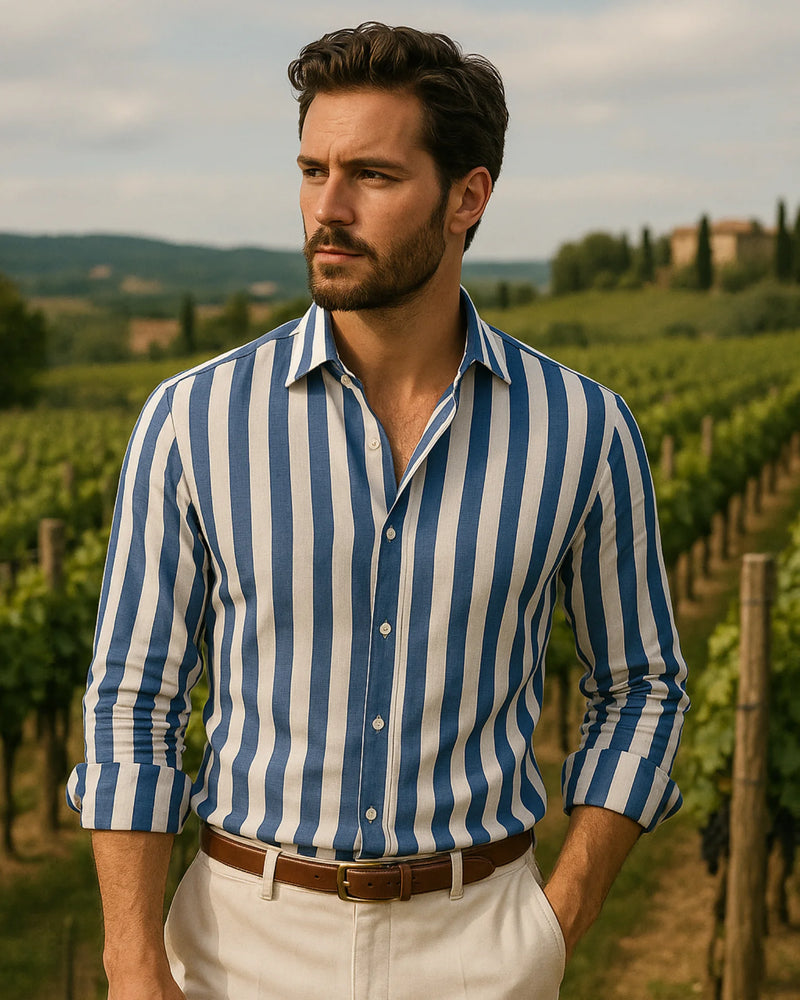 Giovanni - Linen Shirt Blue White