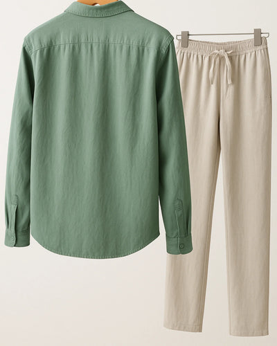 2 - PIECE LINEN SET - GREEN / BEIGE