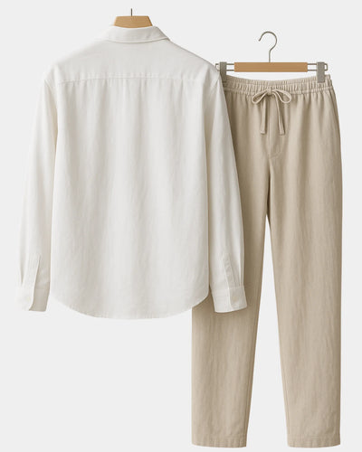 2 - PIECE LINEN SET - WHITE / BEIGE