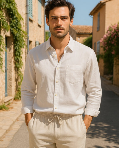 2 - PIECE LINEN SET - WHITE / BEIGE