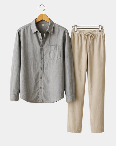 2 - PIECE LINEN SET - GREY / BEIGE