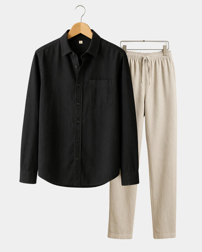 2 - PIECE LINEN SET - BLACK / BEIGE