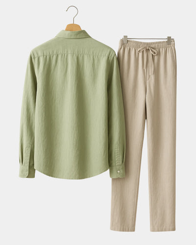 2 - PIECE LINEN SET - MATCHA GREEN / BEIGE