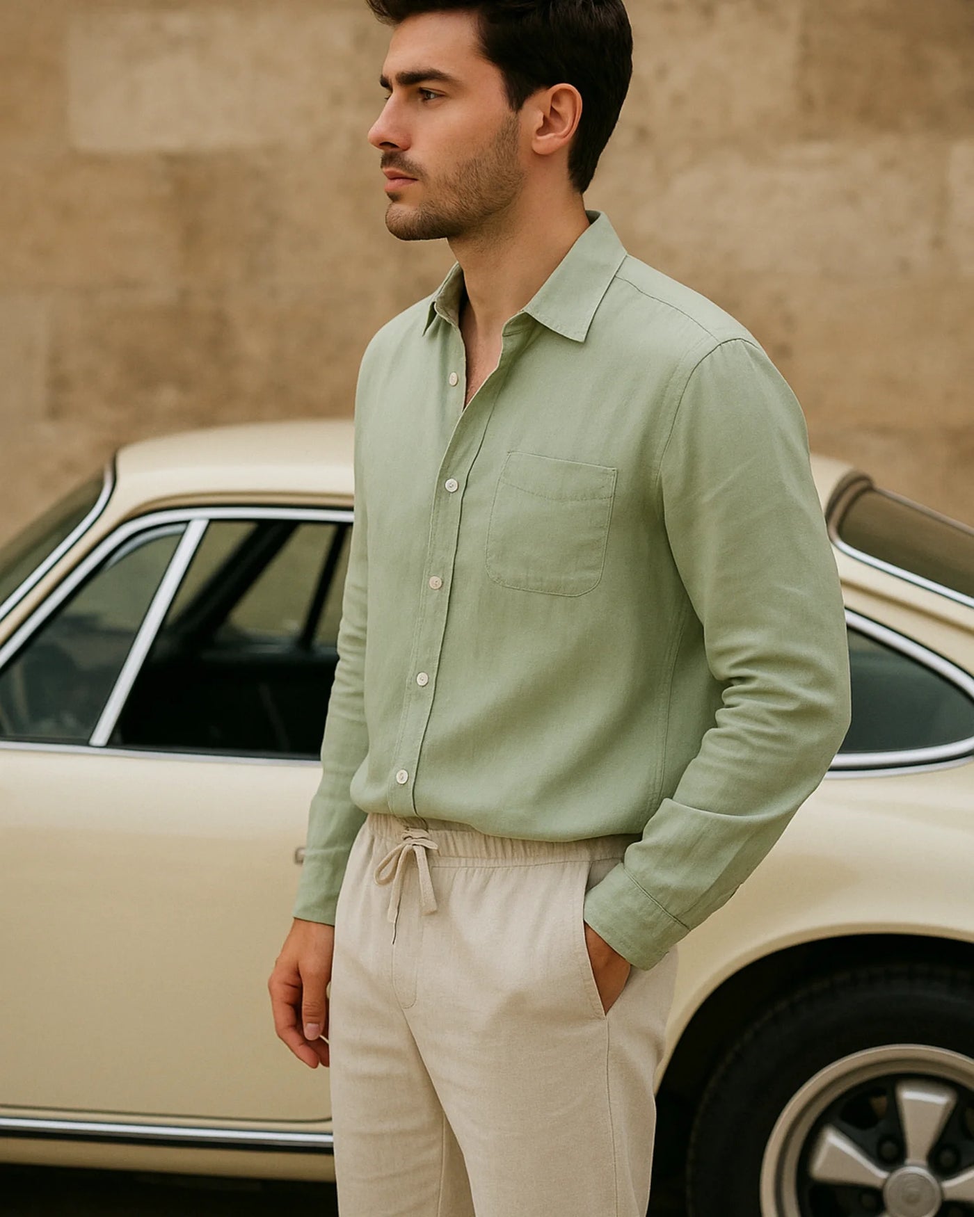 2 - PIECE LINEN SET - MATCHA GREEN / BEIGE