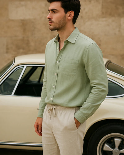 2 - PIECE LINEN SET - MATCHA GREEN / BEIGE