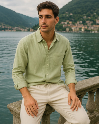 2 - PIECE LINEN SET - MATCHA GREEN / BEIGE